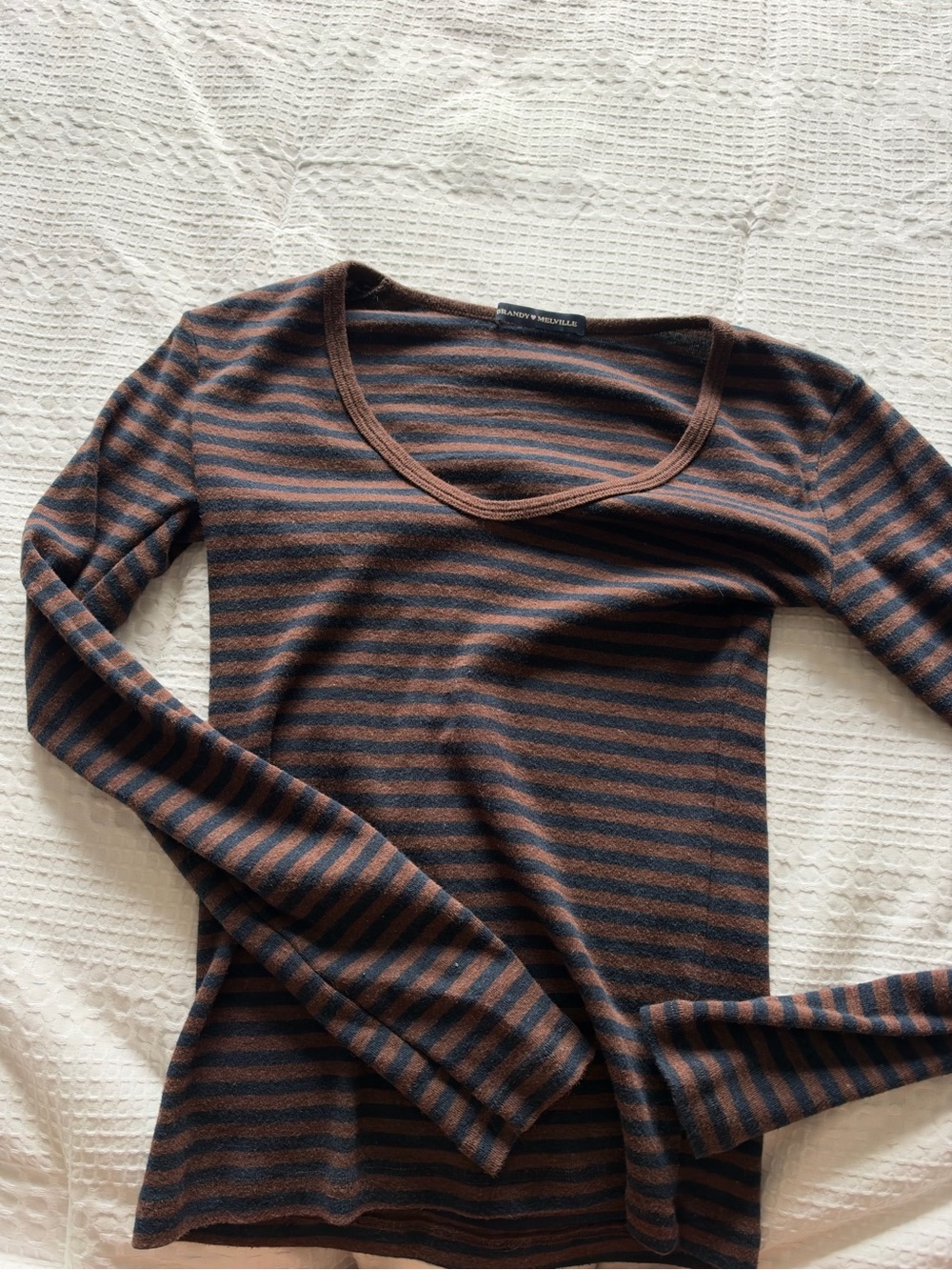 Brandy Melville Brown & Black Striped Long Sleeve Scoop Neck Top